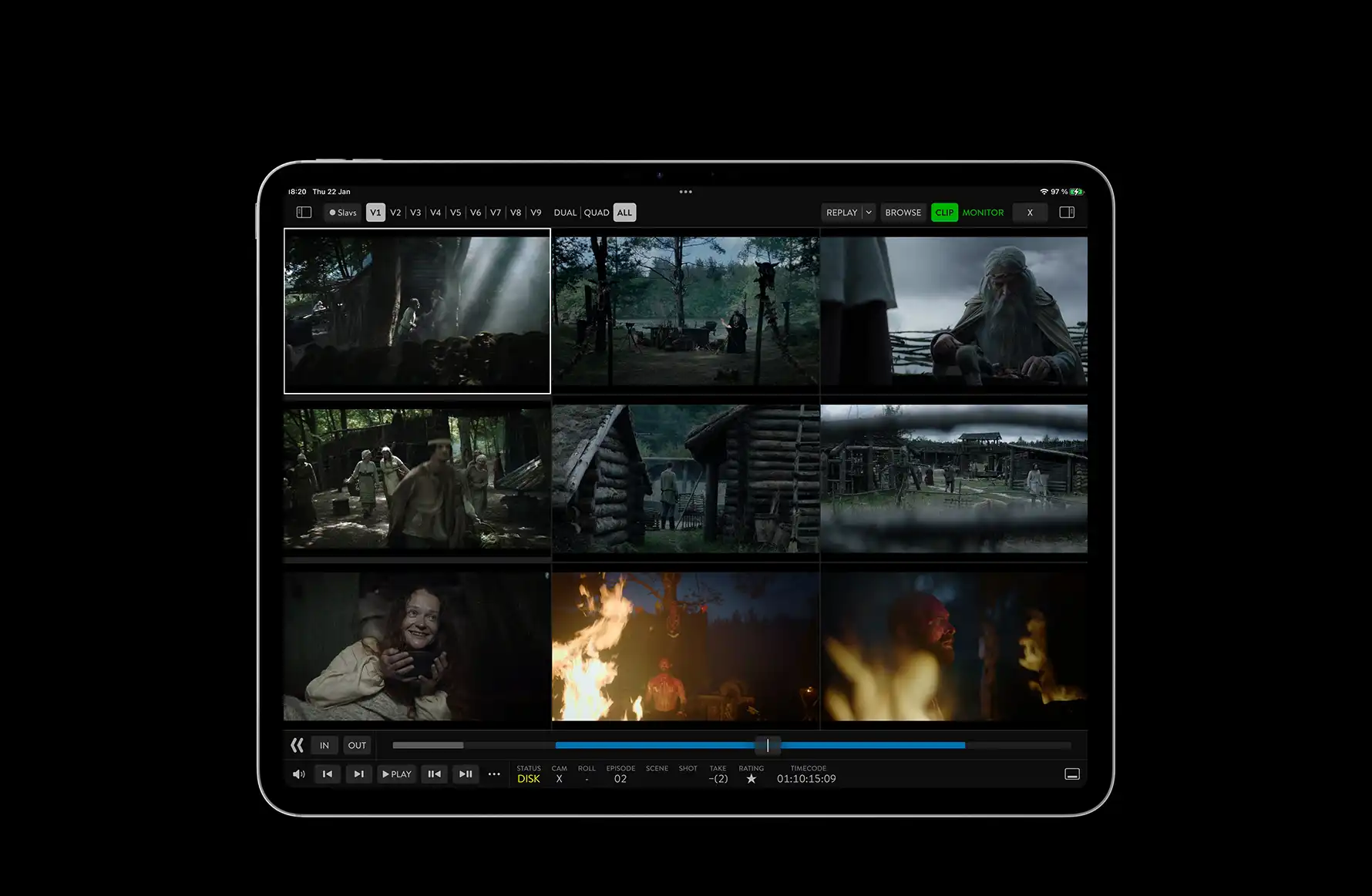 Multi-view with up to 9 live streams or playback